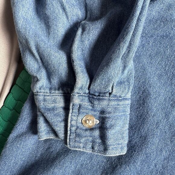 Vintage 90s Quizz Denim Button Up Shirt Sz L Christmas Bears Embroidery Winter - Picture 13 of 16